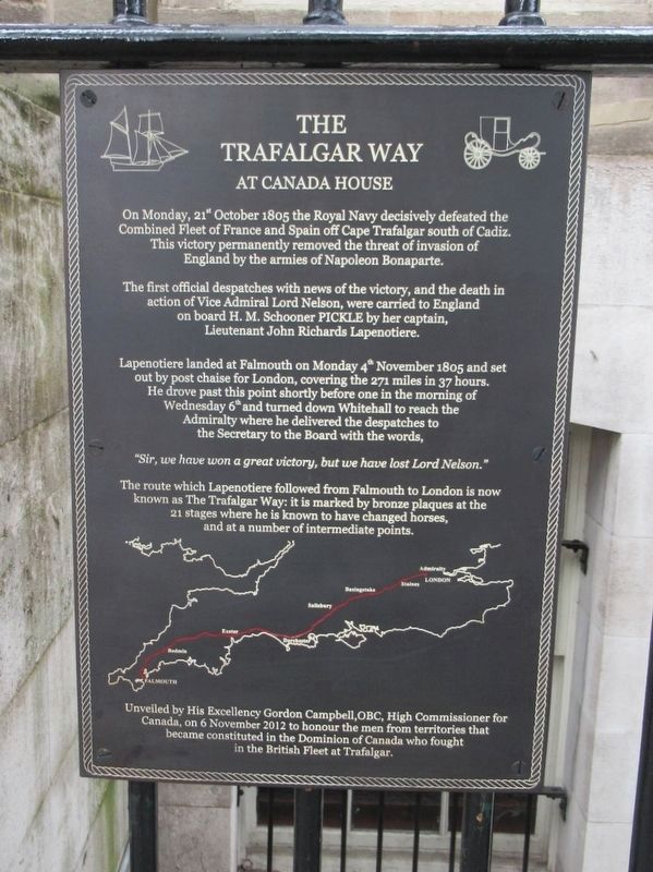 The Trafalgar Way at Canada House Marker. Click for full size. The Trafalgar Way at Canada House Marker image. Click for full size.