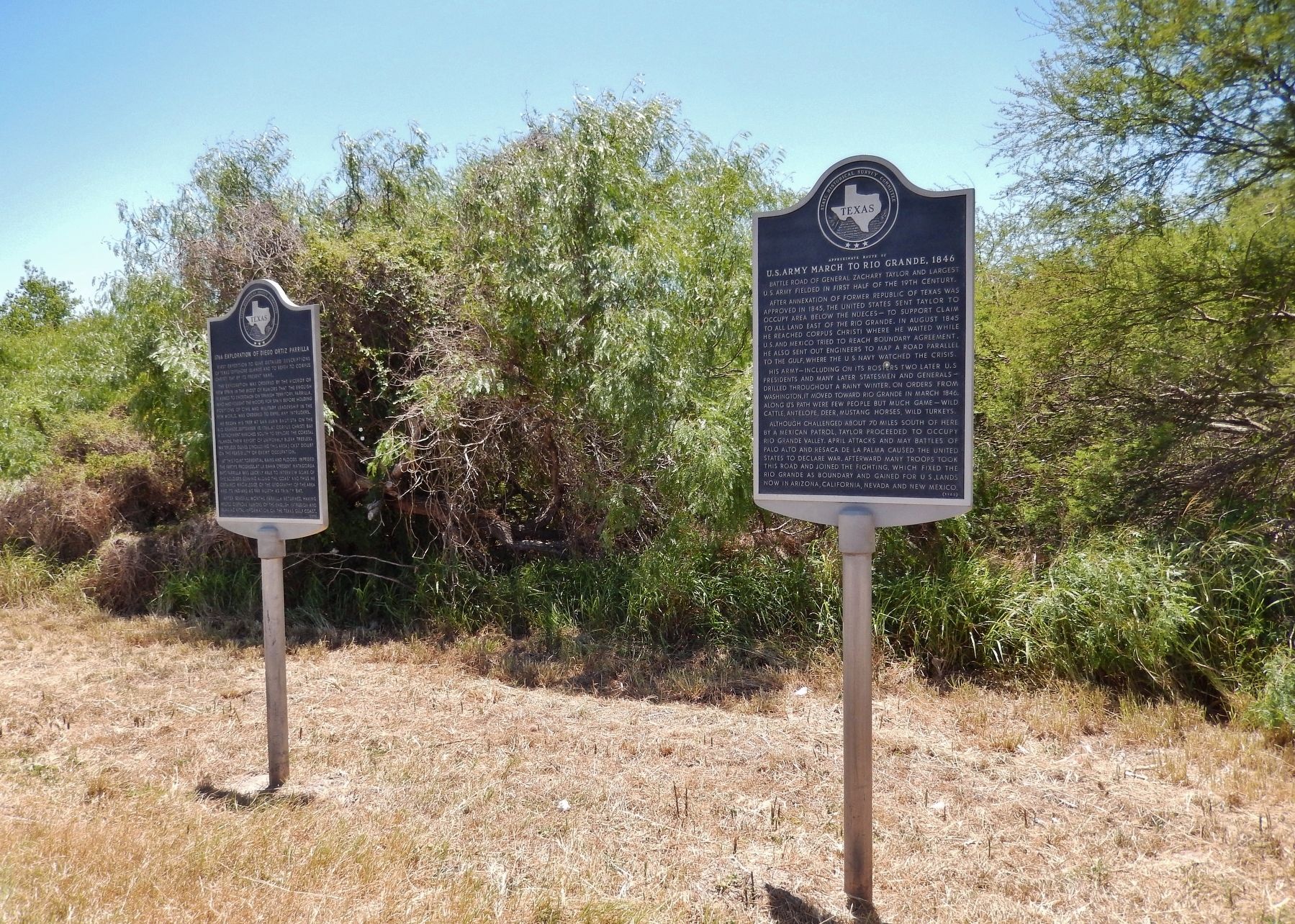 U.S. Army March to Rio Grande, 1846 Marker (<i>wide view; unrelated marker at left</i>) image. Click for full size.