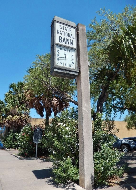 George H. Paul Building Site Marker (<i>view with State National Bank clock in foreground</i>). Click for full size. George H. Paul Building Site Marker (<i>view with State National Bank clock in foreground</i>) image. Click for full size.