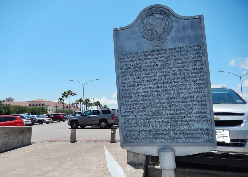 LULAC Marker (<i>wide view; parking lot in background</i>) image. Click for full size.