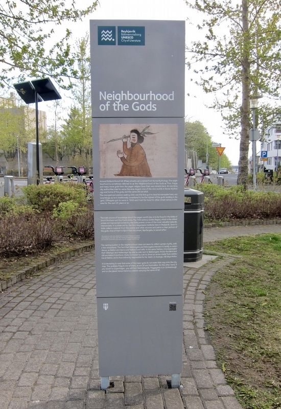 Neighbourhood of the Gods / Go�ahverfi� Marker - English Side image. Click for full size.