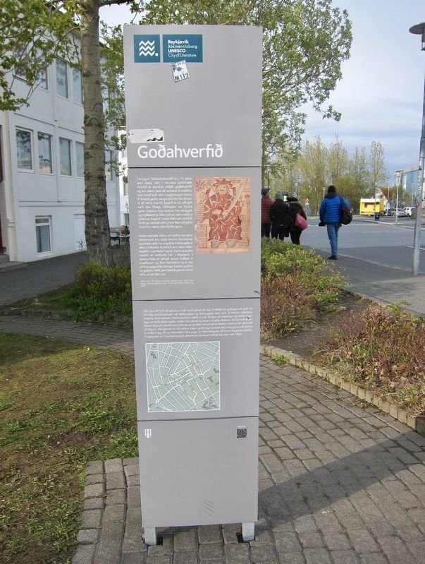 Neighbourhood of the Gods / Go�ahverfi� Marker - Icelandic Side image. Click for full size.