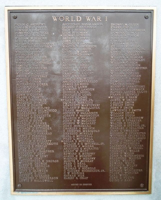 War Memorial WWI Honor Roll image. Click for full size.