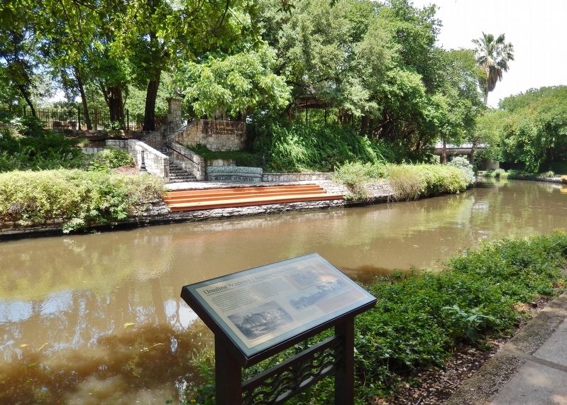 Ursuline Academy/Augusta Street Bridge Marker (<i>Southwest School of Art visible across river</i>) image. Click for full size.
