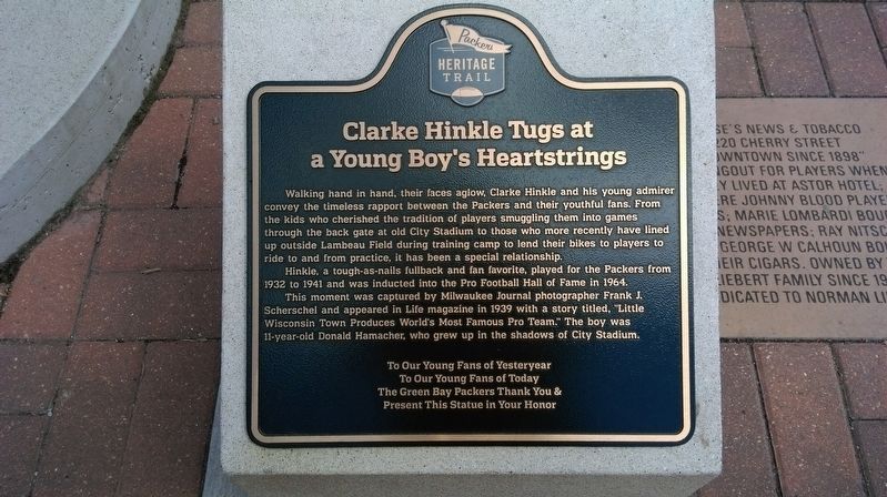 Clarke Hinkle Tugs at a Young Boy's Heartstrings Marker image. Click for full size.