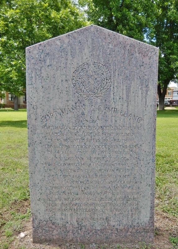 Fort Mason & Camp Llano C.S.A. Marker (<i>front side</i>) image. Click for full size.