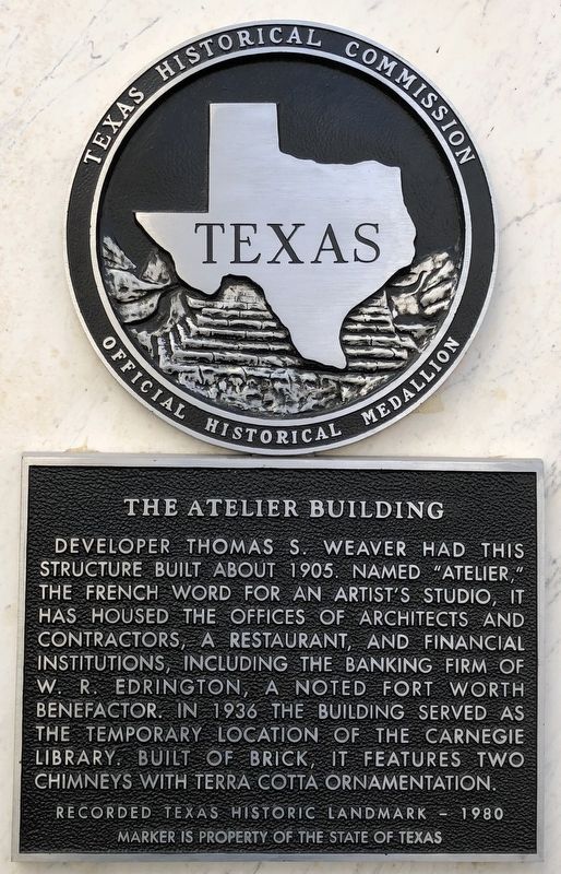 The Atelier Building Texas Historical Marker image. Click for full size.