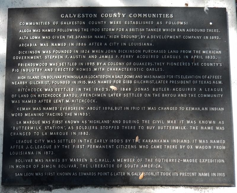 Galveston County Communities Marker image. Click for full size.