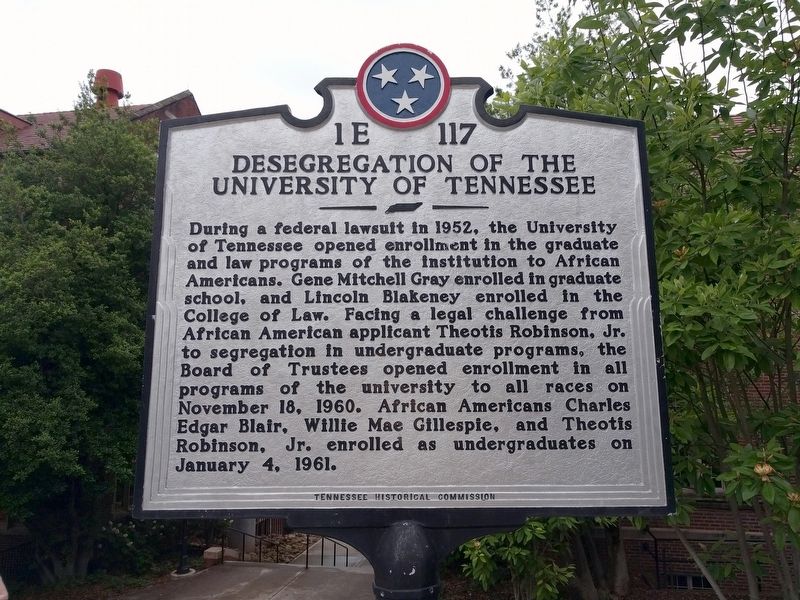 Desegregation of the University of Tennessee Marker. Click for full size. Desegregation of the University of Tennessee Marker image. Click for full size.
