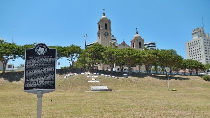 Gold Star Court of Honor Marker (<i>wide view; Spohn Park and Court of Honor in background</i>). Click for full size. Gold Star Court of Honor Marker (<i>wide view; Spohn Park and Court of Honor in background</i>) image. Click for full size.