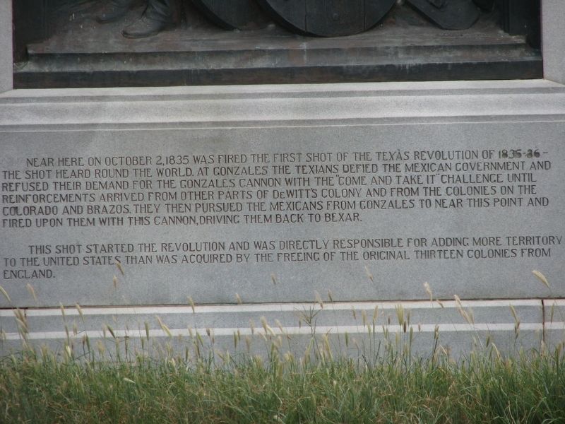 Site of the First Shot of the Texas Revolution Marker Inscription image. Click for full size.