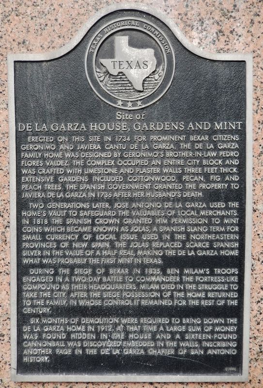 Site of De La Garza House, Gardens and Mint Marker image. Click for full size.