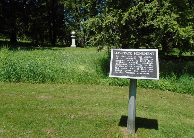 Haystack Marker and The Birthplace of American Foreign Missions Monument image. Click for full size.