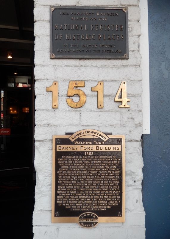 Barney Ford Building Marker (<i>tall view</i>) image. Click for full size.