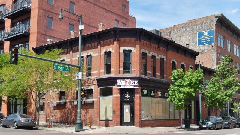 15th & Wazee Street (<i>northest corner view; marker visible left of door</i>) image. Click for full size.