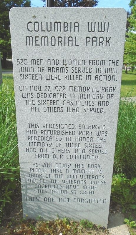Columbia World War I Memorial Park Marker. Click for full size. Columbia World War I Memorial Park Marker image. Click for full size.