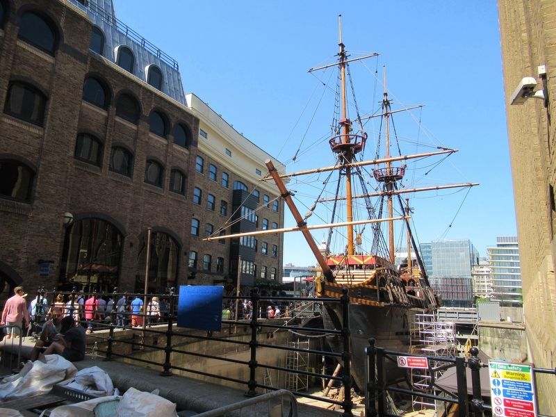 St. Mary Overies Dock Marker and the Golden Hind image. Click for full size.