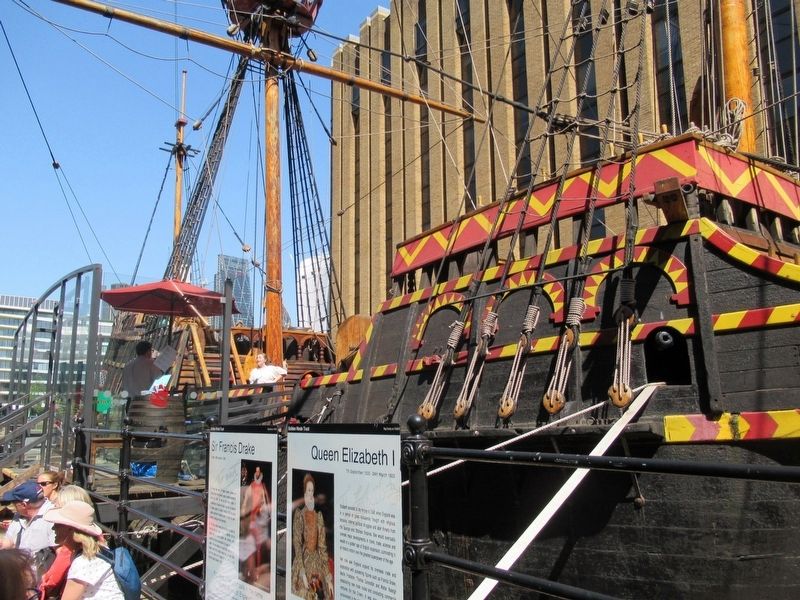 Sir Francis Drake Marker and the Golden Hind image. Click for full size.