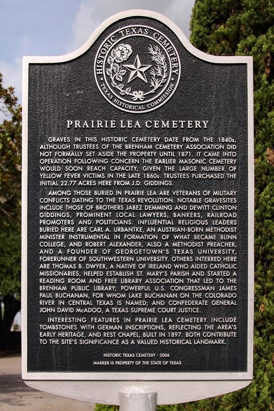 Prairie Lea Cemetery Marker image. Click for full size.