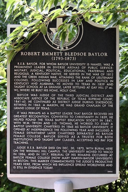 Robert Emmett Bledsoe Baylor Marker image. Click for full size.
