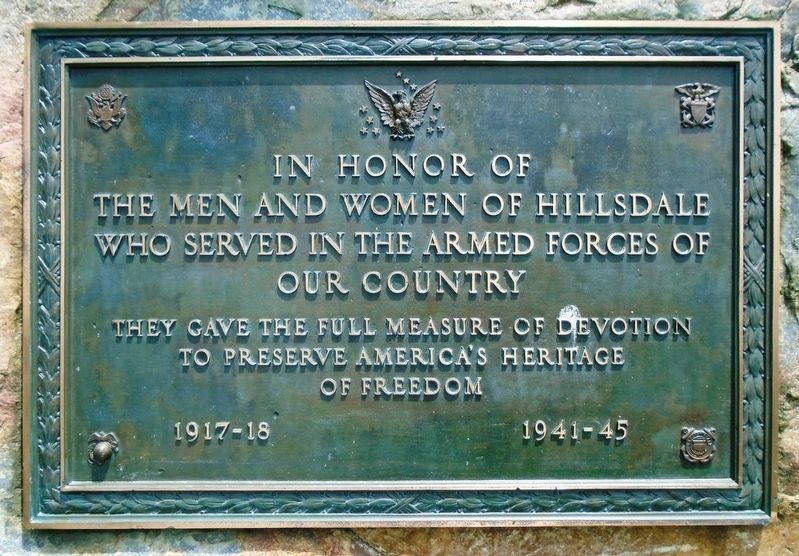 The Veterans Memorial Garden of Hillsdale World Wars Marker. Click for full size. The Veterans Memorial Garden of Hillsdale World Wars Marker image. Click for full size.