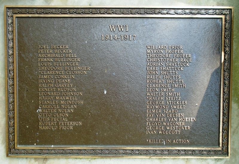 The Veterans Memorial Garden of Hillsdale World War I Honor Roll. Click for full size. The Veterans Memorial Garden of Hillsdale World War I Honor Roll image. Click for full size.