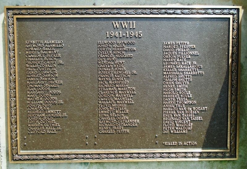 The Veterans Memorial Garden of Hillsdale World War II Honor Roll image. Click for full size.
