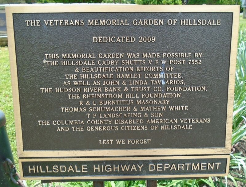The Veterans Memorial Garden of Hillsdale Sponsor Marker. Click for full size. The Veterans Memorial Garden of Hillsdale Sponsor Marker image. Click for full size.