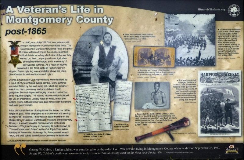 A Veteran’s Life in Montgomery County Marker. Click for full size. A Veteran’s Life in Montgomery County Marker image. Click for full size.