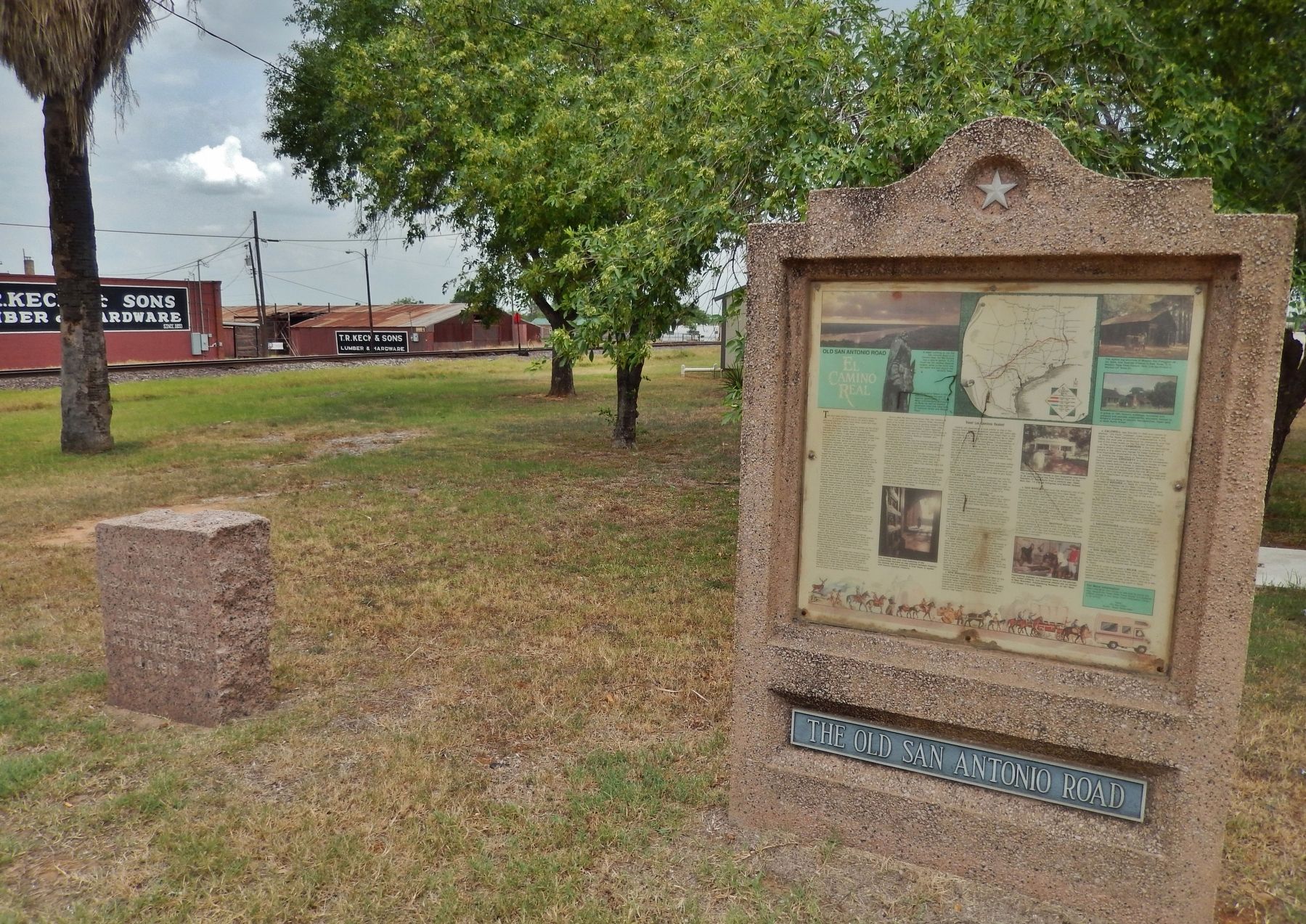 The Old San Antonio Road Marker (<i>wide view; related marker visible on left</i>). Click for full size. The Old San Antonio Road Marker (<i>wide view; related marker visible on left</i>) image. Click for full size.