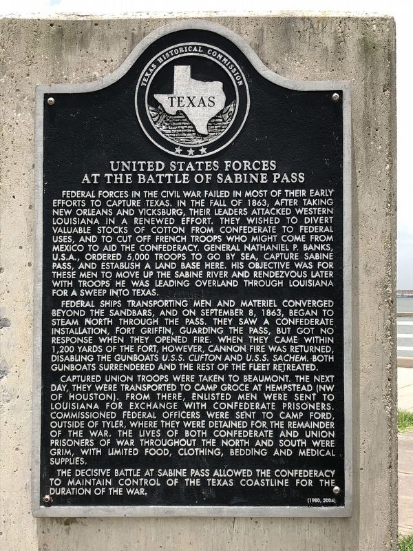 United States Forces at the Battle of Sabine Pass Marker image. Click for full size.