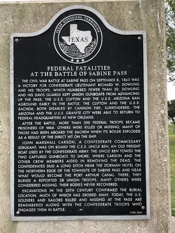 Federal Fatalities at the Battle of Sabine Pass Marker image. Click for full size.