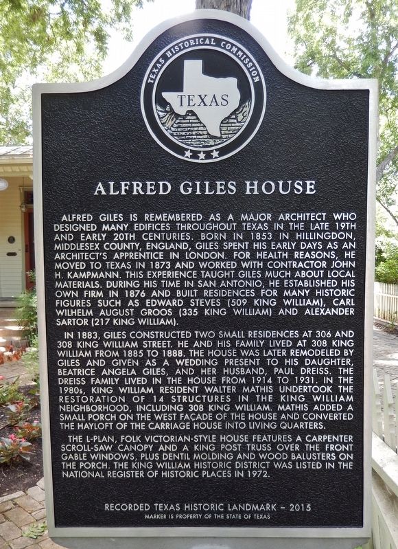 Alfred Giles House Marker. Click for full size. Alfred Giles House Marker image. Click for full size.