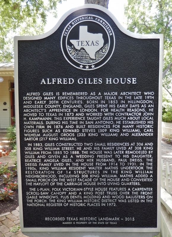 Alfred Giles House Marker image. Click for full size.