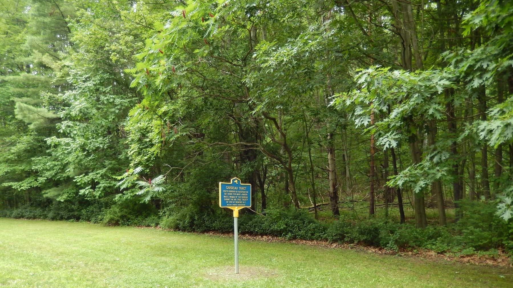Gardeau Tract (South Border) Marker (<i>wide view</i>). Click for more information. Gardeau Tract (South Border) Marker (<i>wide view</i>) image. Click for more information.