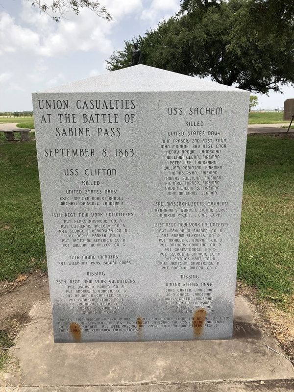 Union Casualties at the Battle of Sabine Pass Marker image. Click for full size.