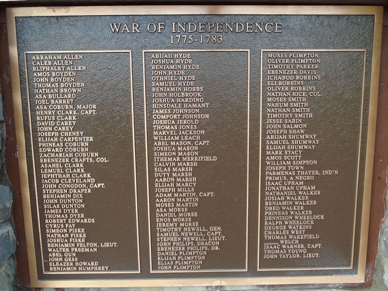 Sturbridge Honor Roll - War of Independence. Click for full size. Sturbridge Honor Roll - War of Independence image. Click for full size.