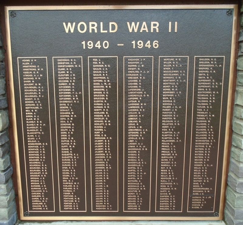 Sturbridge Honor Roll - World War II. Click for full size. Sturbridge Honor Roll - World War II image. Click for full size.