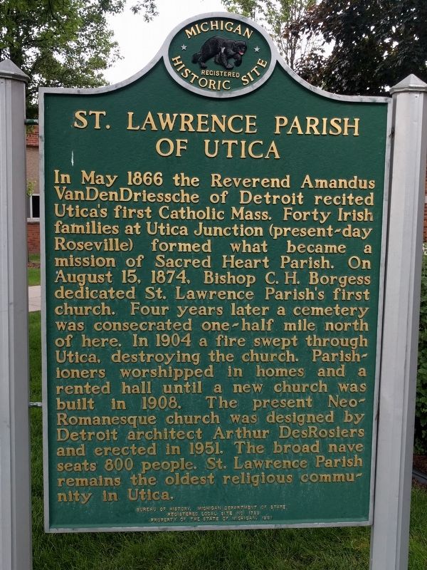 St. Lawrence Parish of Utica Marker image. Click for full size.