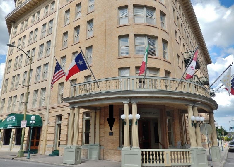 Crockett Hotel (<i>marker is visible left of entrance</i>) image. Click for full size.