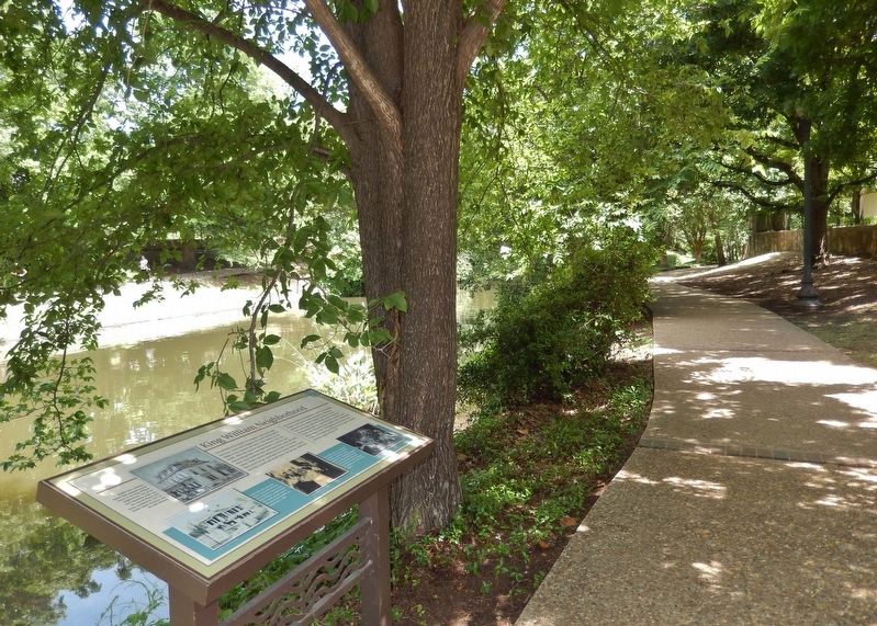 King William Neighborhood Marker (<i>view north along San Antonio River Walk</i>) image. Click for full size.