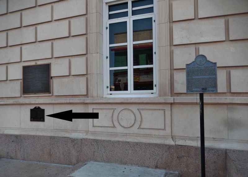 U.S. Federal Building Marker (<i>wide view; this marker on left; related marker on right</i>) image. Click for full size.