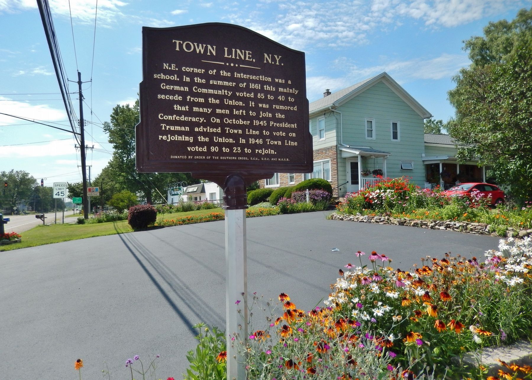 Town Line, N.Y. Marker (<i>wide view; looking west along US Highway 20</i>) image. Click for full size.