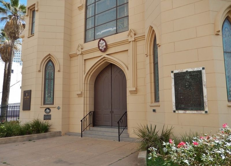 St. Mary's Cathedral Marker (<i>wide view; marker visible under stained glass window at left</i>). Click for full size. St. Mary's Cathedral Marker (<i>wide view; marker visible under stained glass window at left</i>) image. Click for full size.