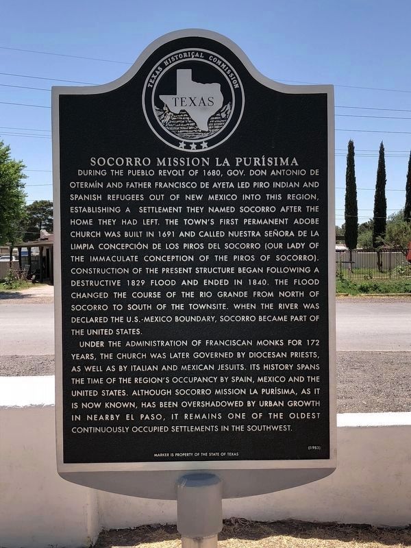 Socorro Mission La Pursima Marker (restored) image. Click for full size.