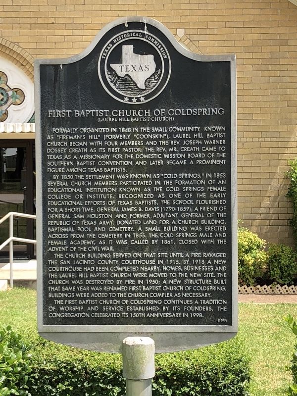 First Baptist Church of Coldspring Marker image. Click for full size.