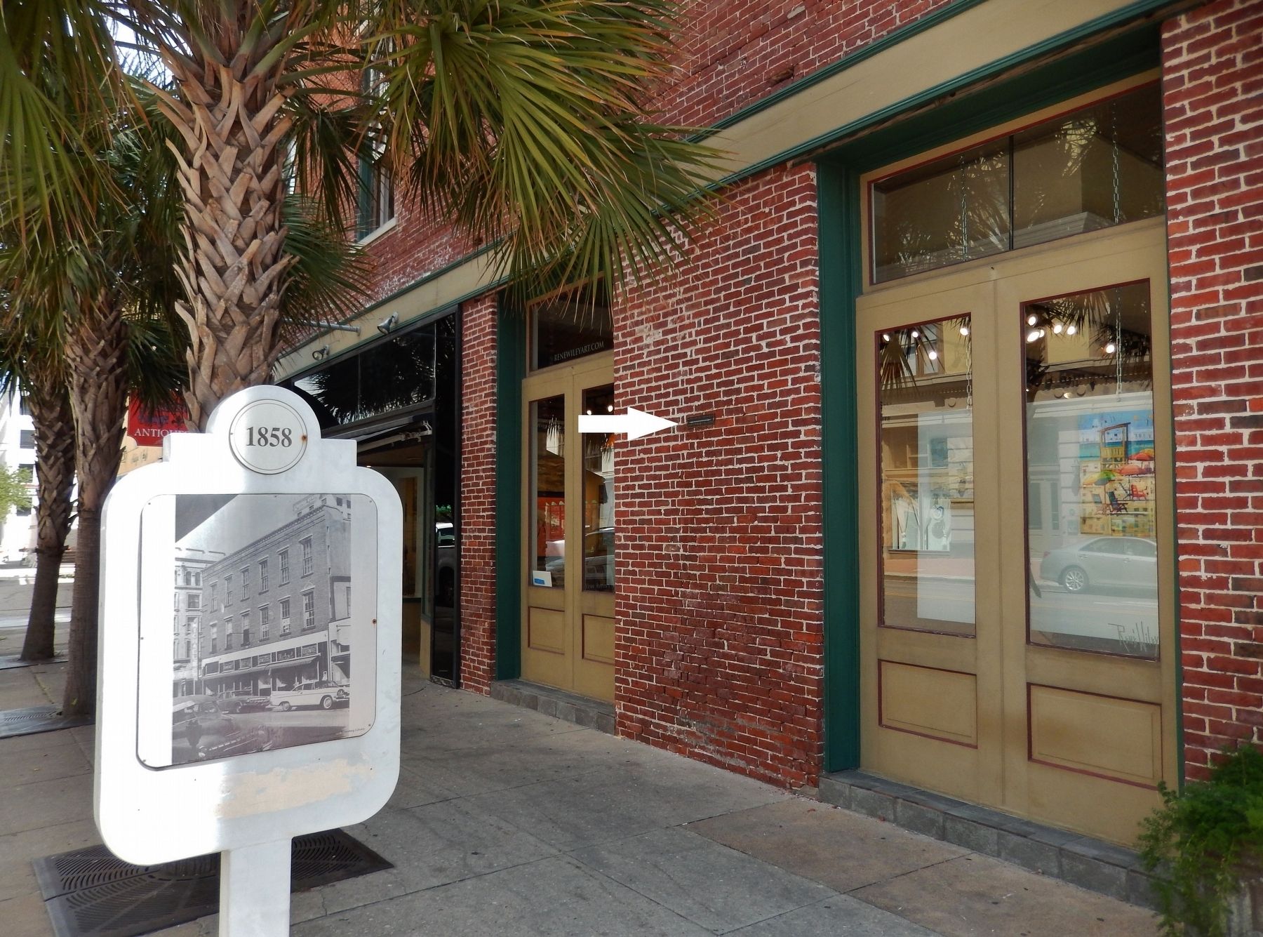 Pix Building Marker (<i>side 2; wide view; Hurricane Ike highwater mark on wall - about 6' high</i>). Click for full size. Pix Building Marker (<i>side 2; wide view; Hurricane Ike highwater mark on wall - about 6' high</i>) image. Click for full size.