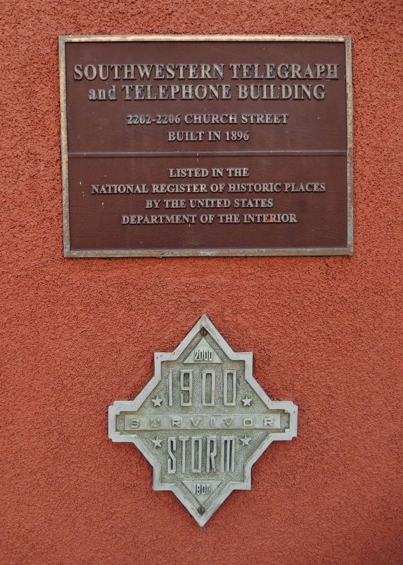 Southwestern Telegraph Telephone Building Marker (<i>with 1900 Storm Survivor Plaque</i>) image. Click for full size.