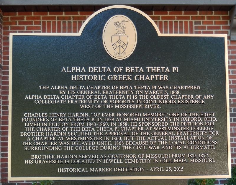 Alpha Delta of Beta Theta Pi Historic Greek Chapter Marker image. Click for full size.