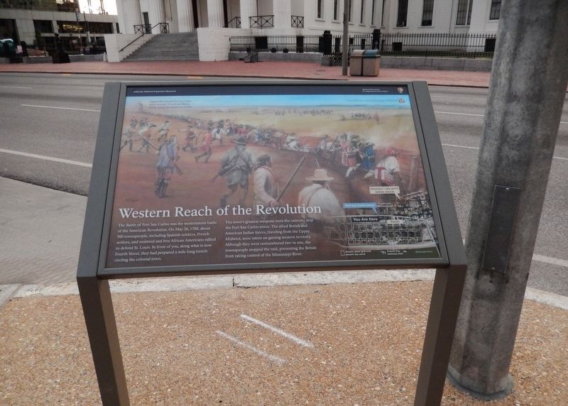 Western Reach of the Revolution Marker (<i>wide view; 4th Street & courthouse in background</i>) image. Click for full size.